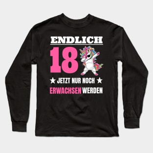 Endlich 18 Geburtstag Shirt Frauen Dabbing Einhorn Long Sleeve T-Shirt